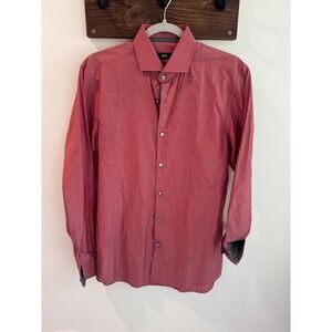 Hugo Boss Slim Fit Easy Iron Dress Shirt Mens 15.5 39 Red Cotton Long Sleeve